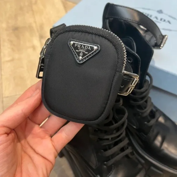 Prada Black Combat Boots with Pouch - Picture 4 of 6